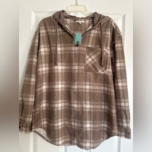 Maurices Taupe Plaid Hooded Top NWT- Women’s size M